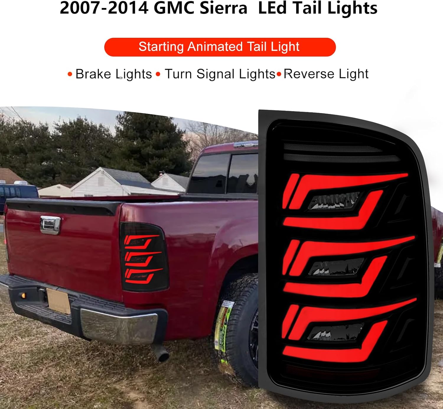 Sequential Full Led tail lights for 2007-2013 GMC Sierra 1500 2500HD 3500HD Starting Animated Rear Light Assembly, Dynamic Turn Signal,Brake Light,Reverse Light Smoked